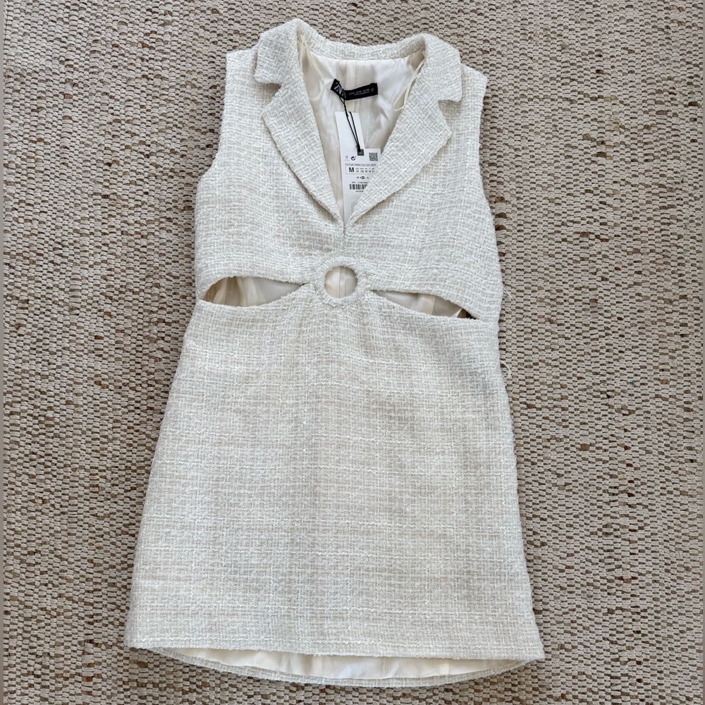 Zara Cream  Dress with Cut-Out Design